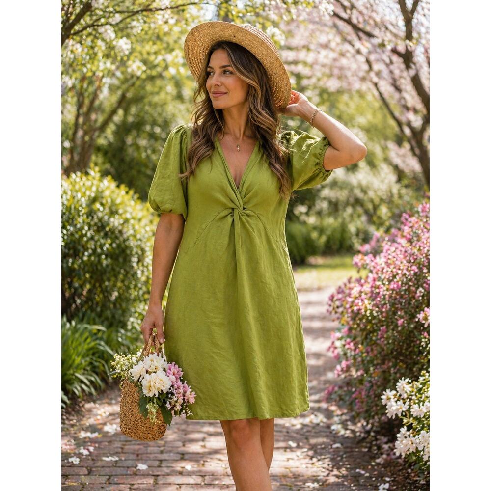 Women's Linen Above the Knee Puff Sleeve Dress Size 22W